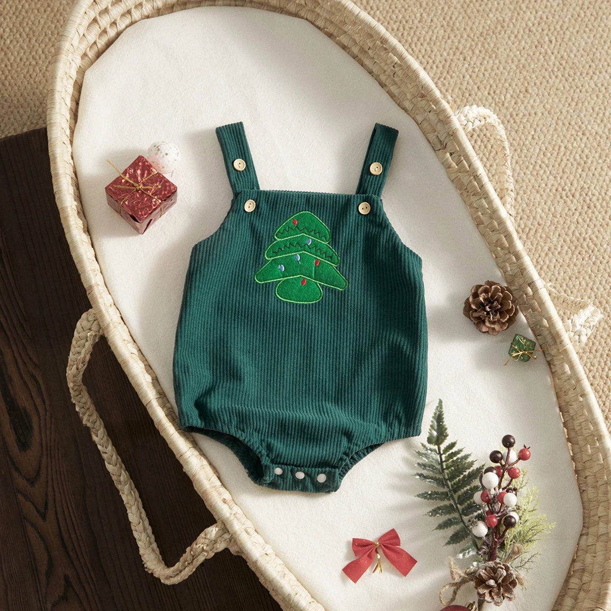 Joyful Deer Santa Baby Romper