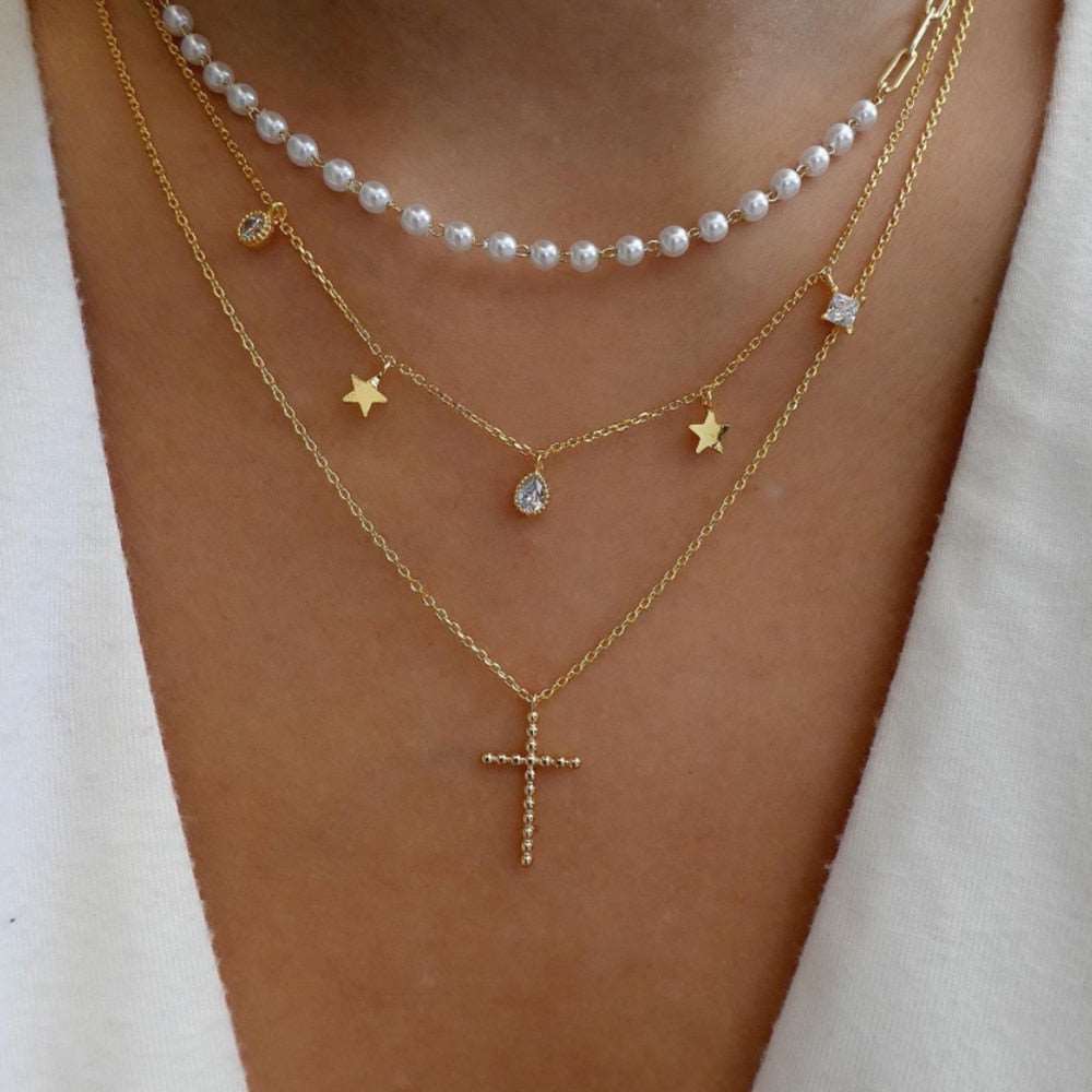 Fashionable gold necklace with an assortment of stylish variations