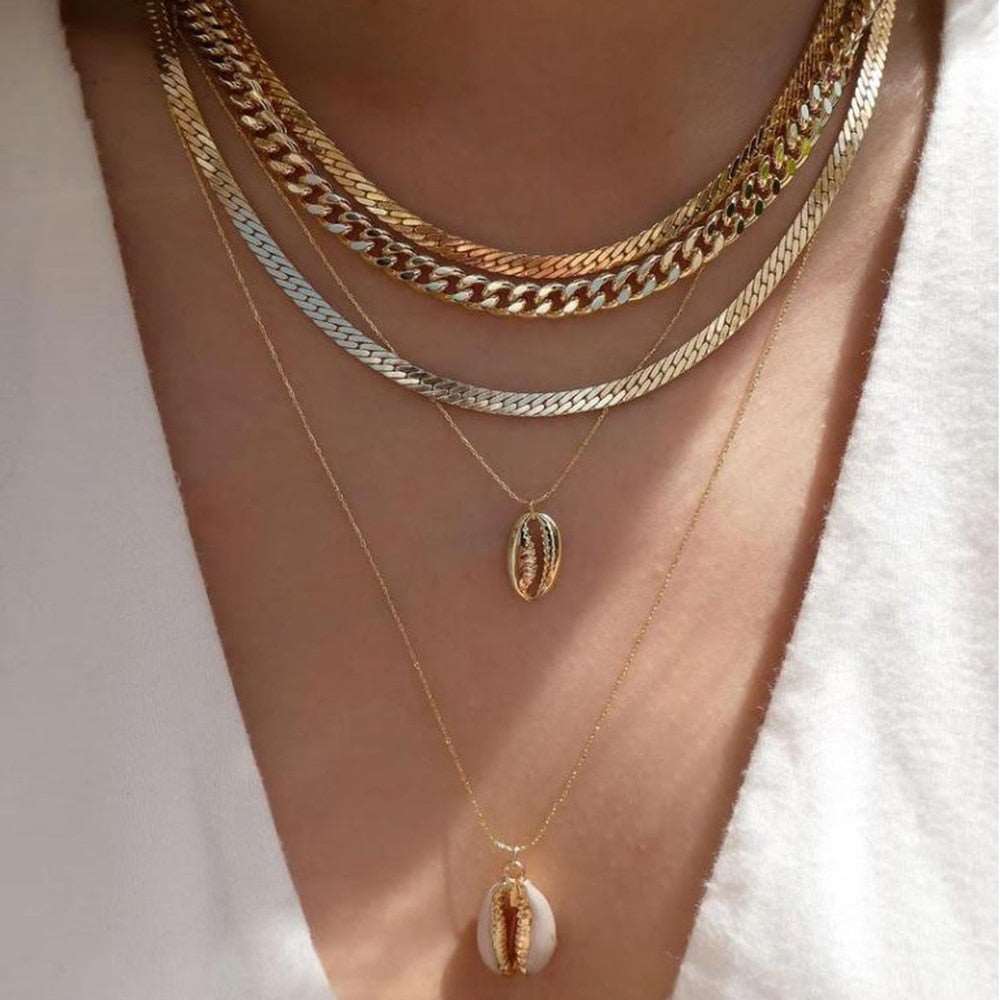 Sophisticated gold necklace offering a mix of elegant and modern styles