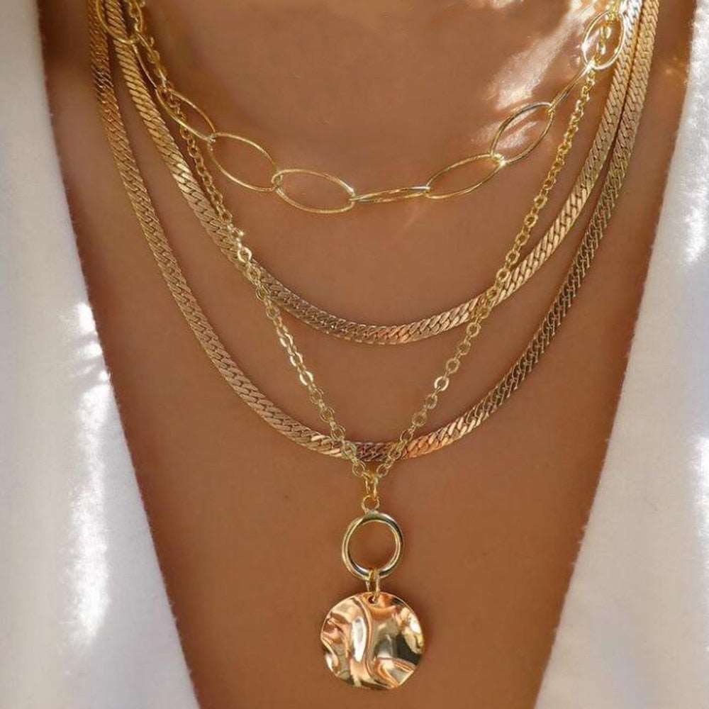 Bold and stylish gold necklace with a range of distinctive designs